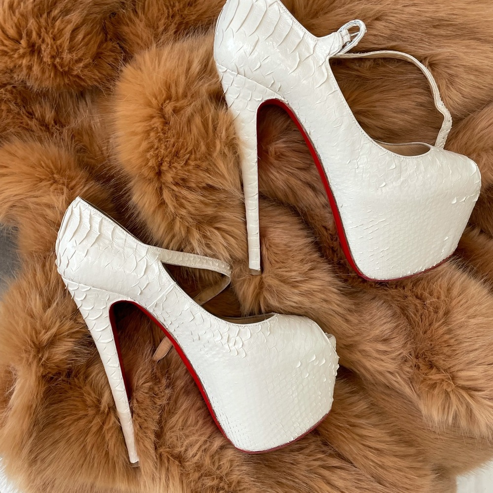 White snake skin Christian Louboutin platform heels